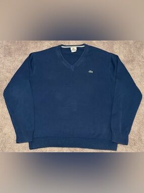 Lacoste Sweater Mens 6 Size XL Preppy Blue V Neck Cotton Pullover Gator Logo